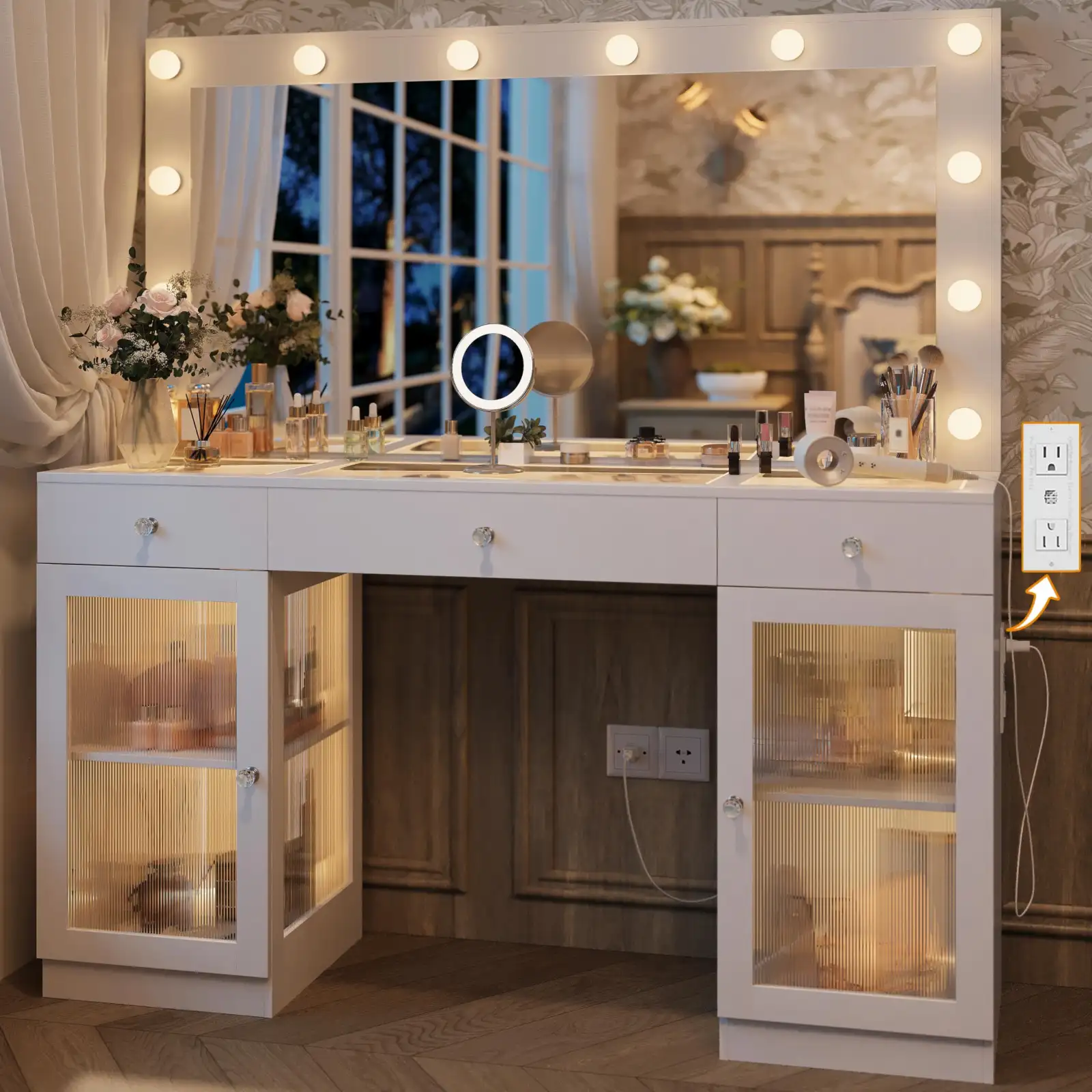 Vanity Desk with Large Mirror and Lights review