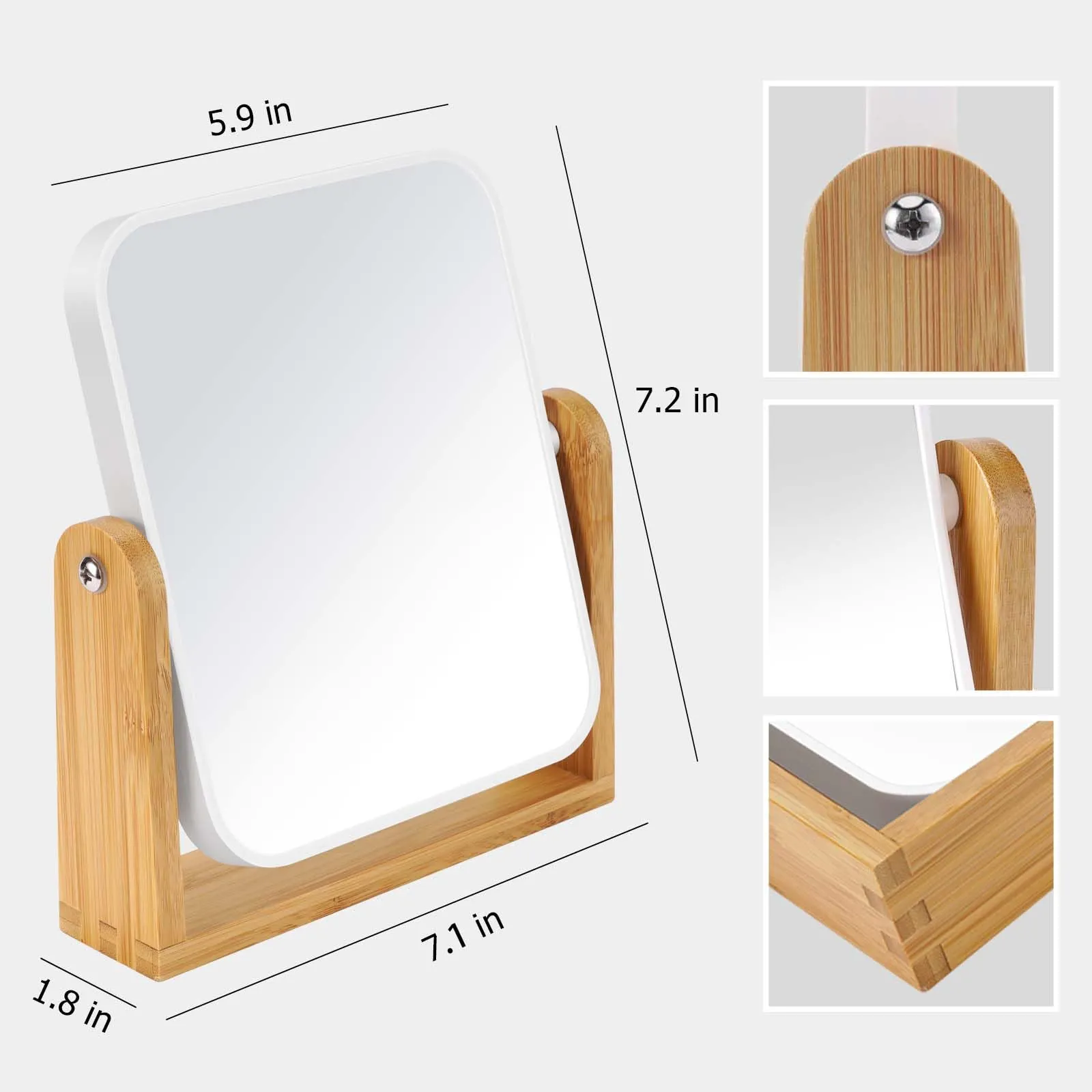 Vanity Makeup Mirror with Natural Bamboo Stand, Double Sided 360 detail