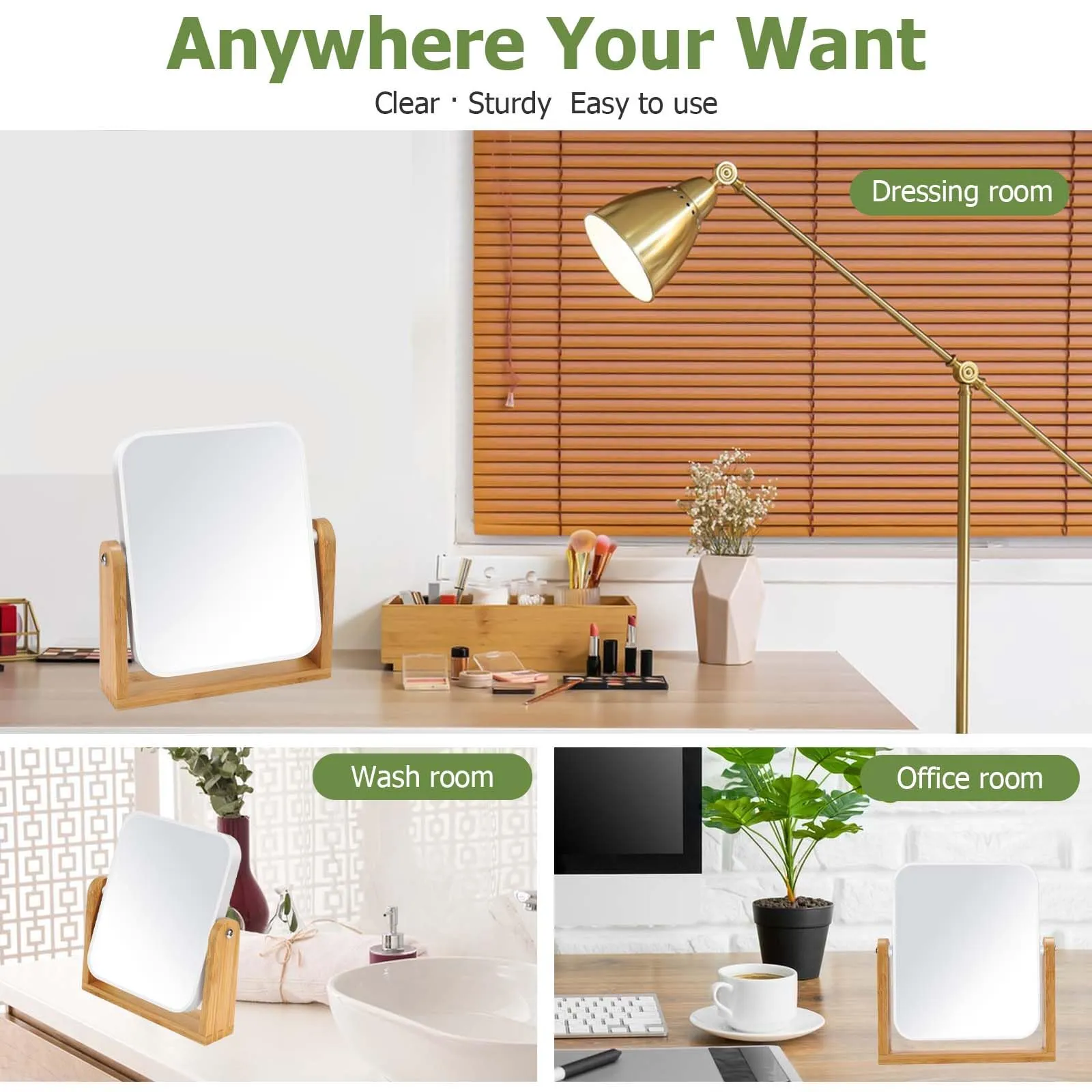 Vanity Makeup Mirror with Natural Bamboo Stand, Double Sided 360 results