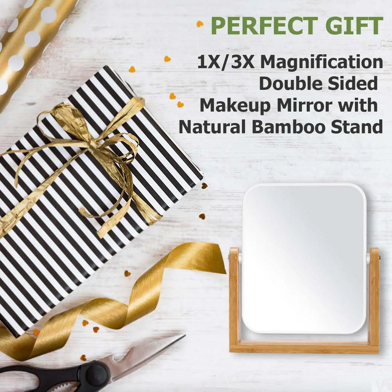 Vanity Makeup Mirror with Natural Bamboo Stand, Double Sided 360 unboxing