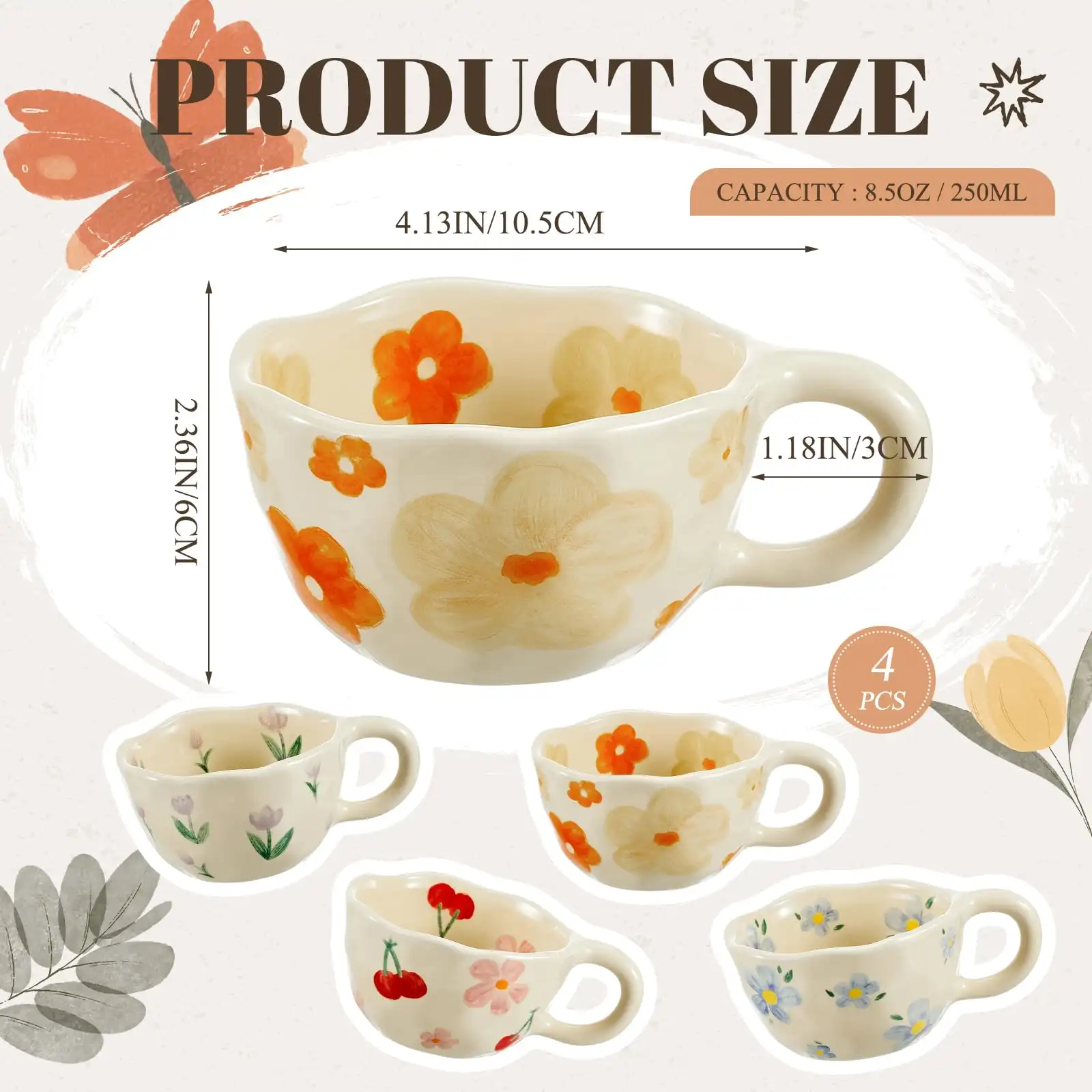 Vesici 4 Pack Ceramic Flower Coffee Mug with Spoon detail