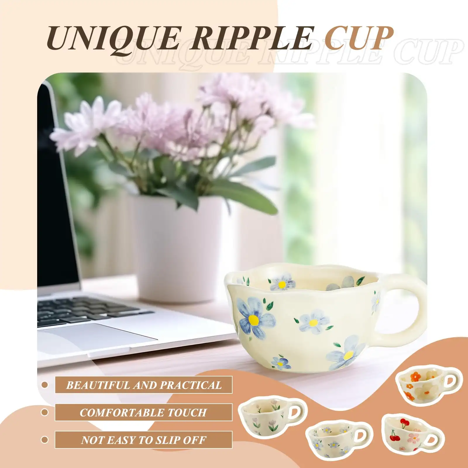 Vesici 4 Pack Ceramic Flower Coffee Mug with Spoon results