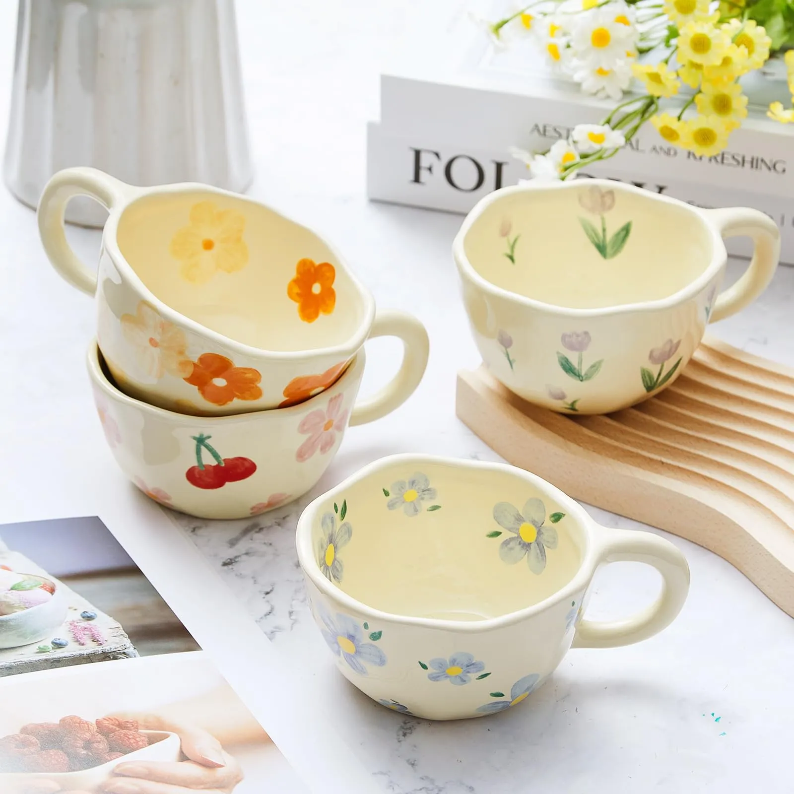 Vesici 4 Pack Ceramic Flower Coffee Mug with Spoon review