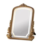Vintage Vanity Mirror with Three-Color Lighting, Antique Gold Carved