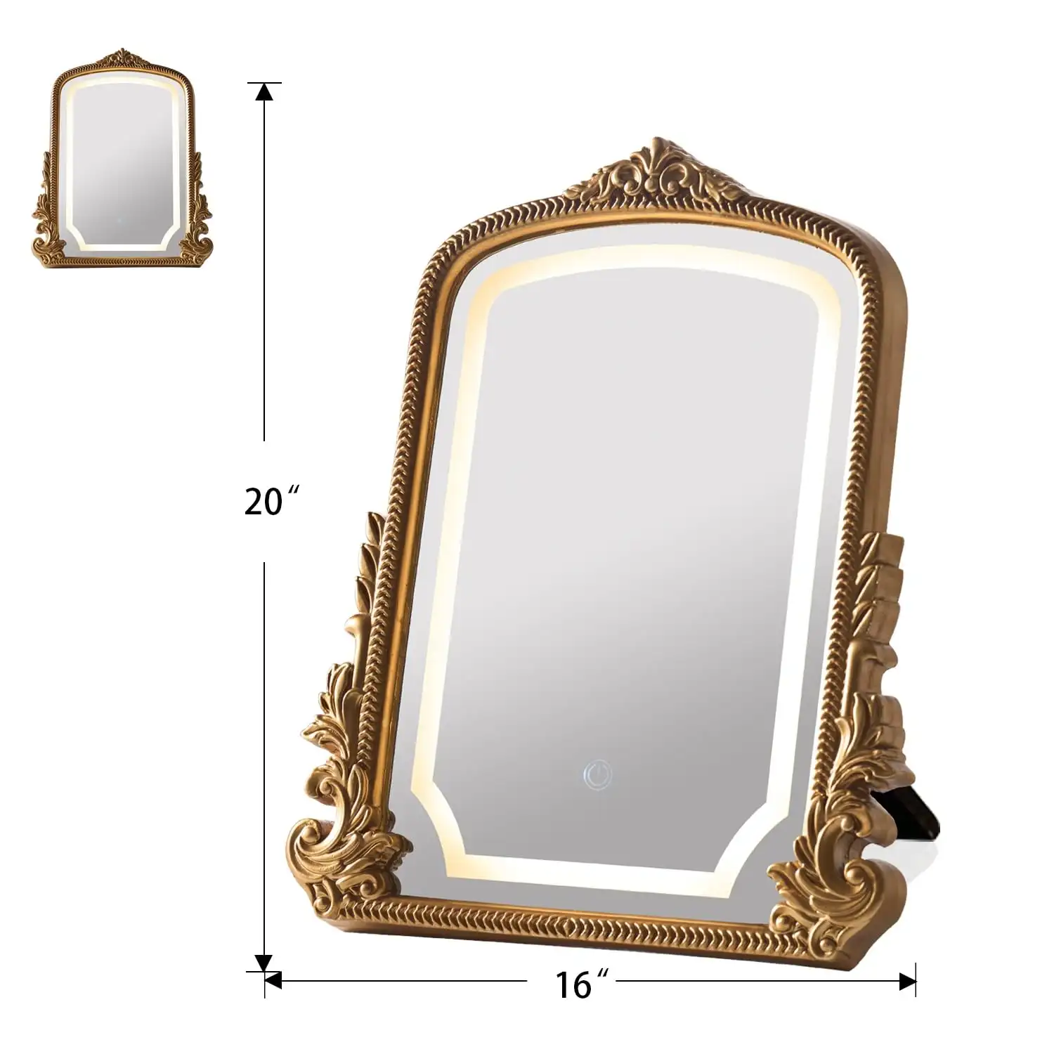 Vintage Vanity Mirror with Three-Color Lighting, Antique Gold Carved showcase