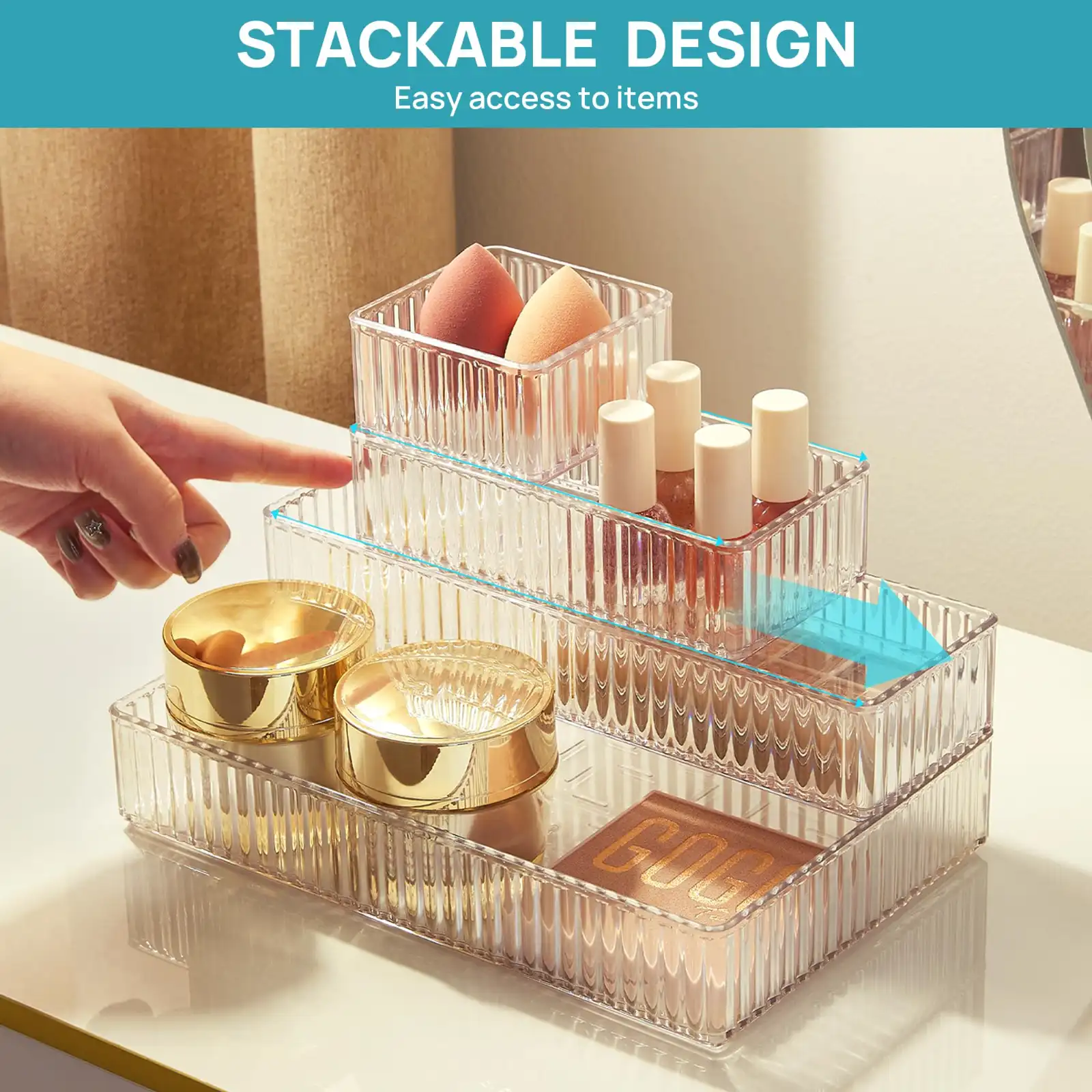 Vtopmart 7 PCS Clear Makeup Drawer Organizers Bins detail