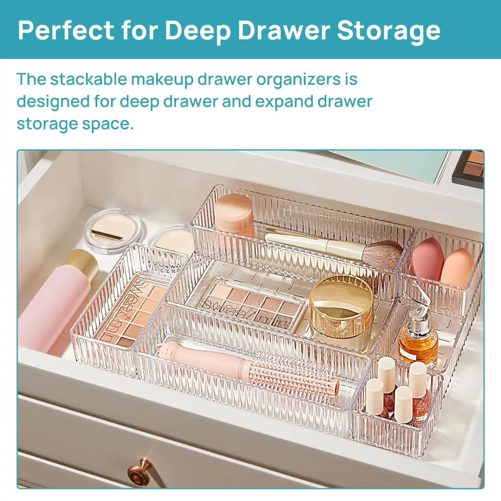 Vtopmart 7 PCS Clear Makeup Drawer Organizers Bins features