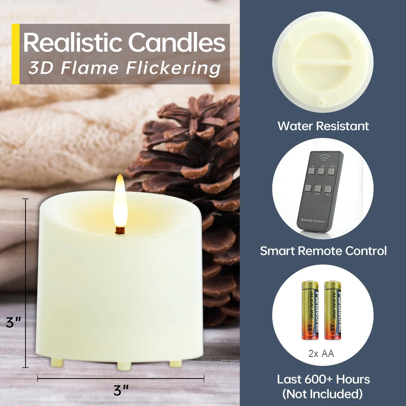Waterproof Flameless Candles with Timer detail