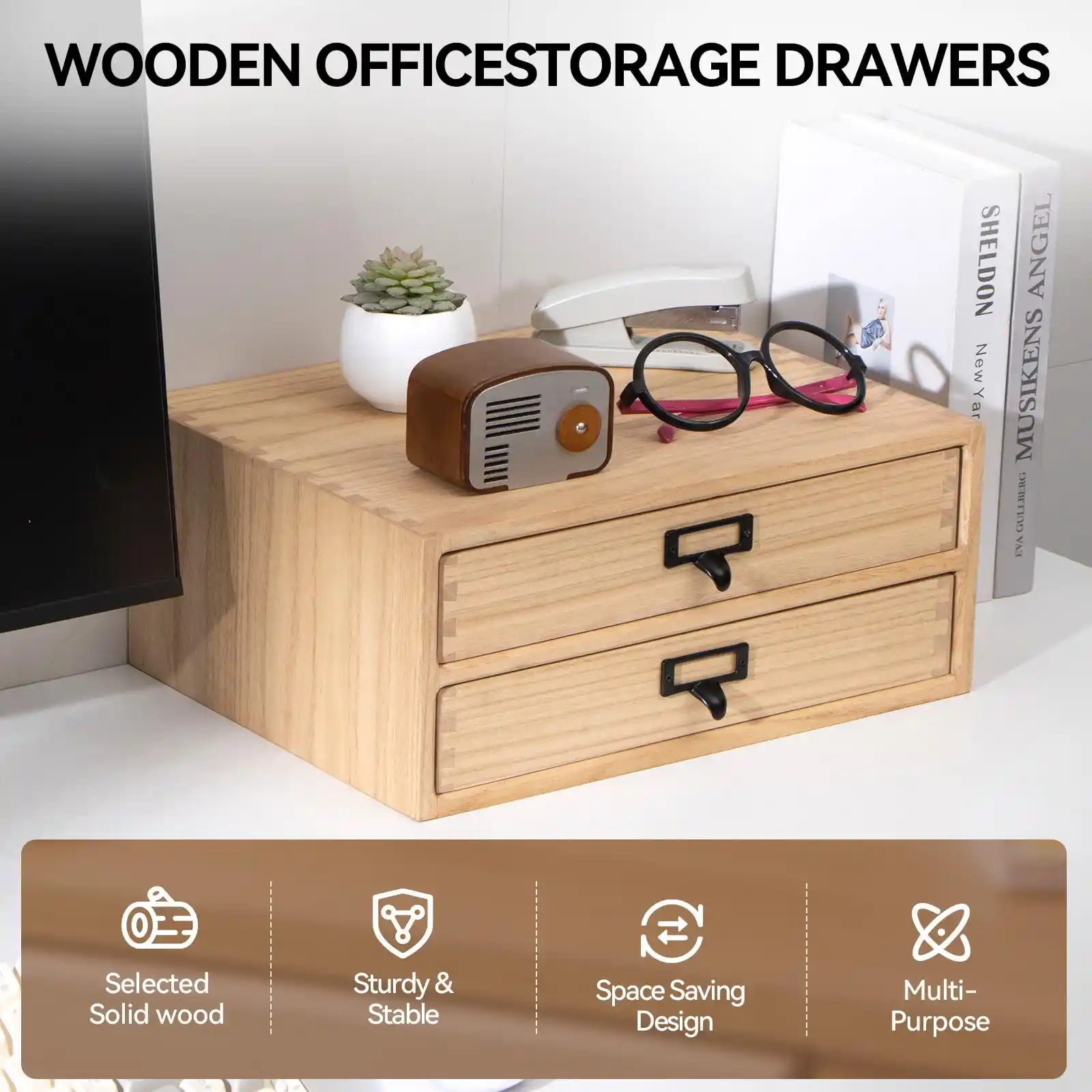 Wooden Desk Organizer with 2 Drawers showcase