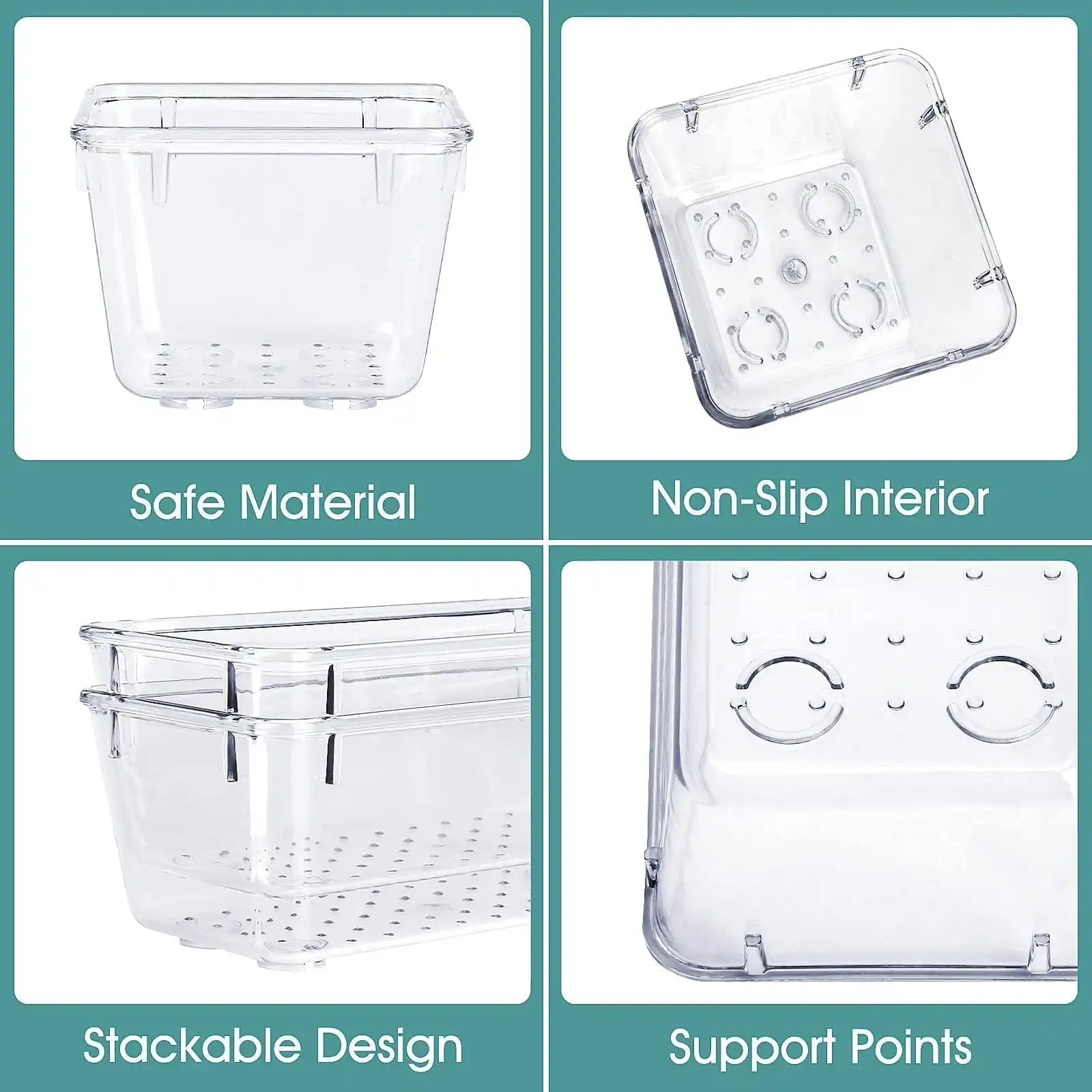 WOWBOX 25 PCS Clear Plastic Drawer Organizer Set, 4 Sizes features