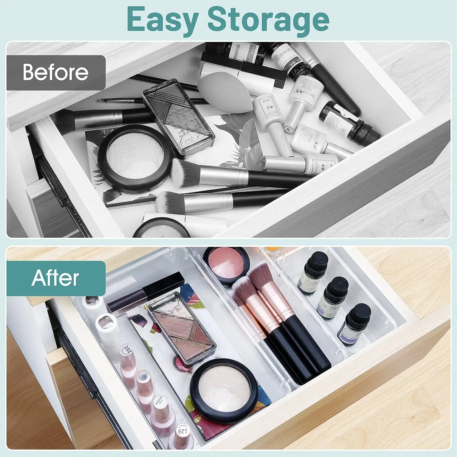 WOWBOX 25 PCS Clear Plastic Drawer Organizer Set, 4 Sizes results
