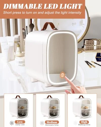 4L Skincare Fridge with LED Mirror and Carrying Handle for Travel showcase