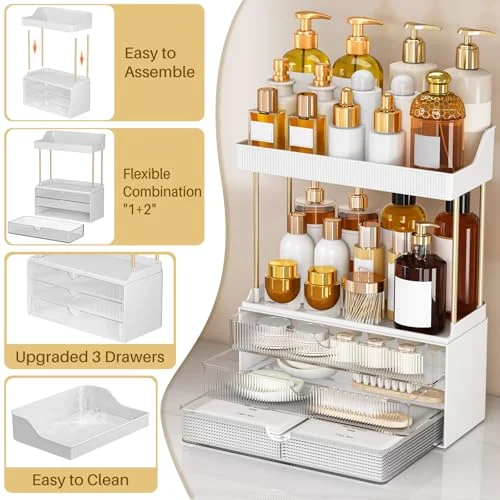 5-Tier Clear Makeup Organizer Drawer for Bathroom Vanity showcase