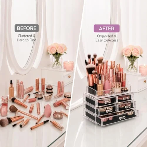 Acrylic Makeup Organizer for Vanity with Drawers and Display Case detail