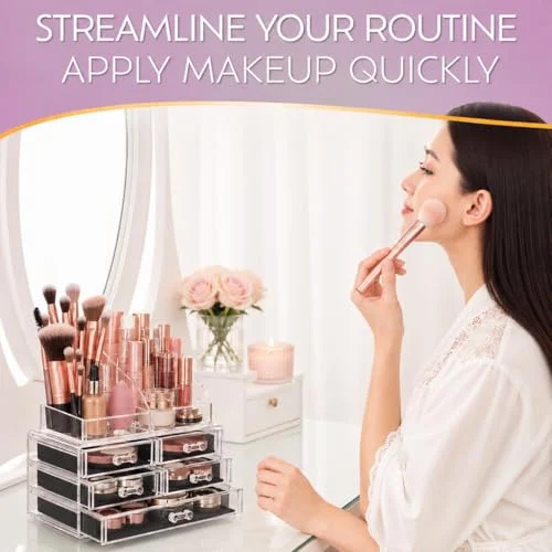 Acrylic Makeup Organizer for Vanity with Drawers and Display Case showcase