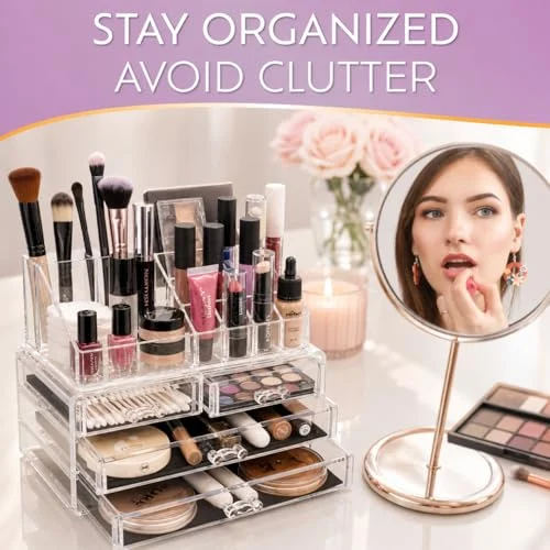 Acrylic Makeup Organizer for Vanity with Drawers and Display Case unboxing