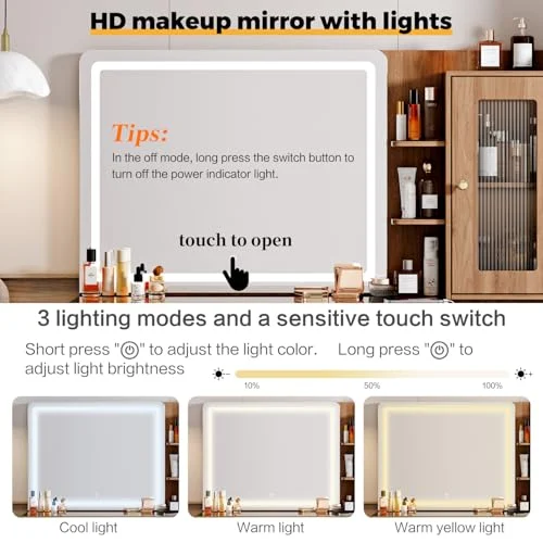 Arulvmrn Lighted Makeup Vanity Desk – Modern Storage with Mirror and Lights results