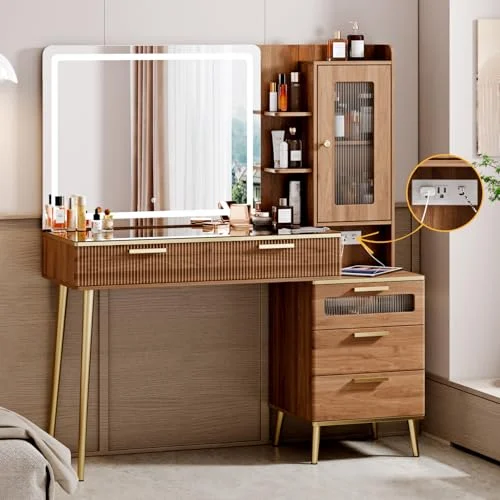 Arulvmrn Lighted Makeup Vanity Desk – Modern Storage with Mirror and Lights review