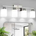Brushed Nickel 4-Light Vanity Light with Frosted Glass Shades