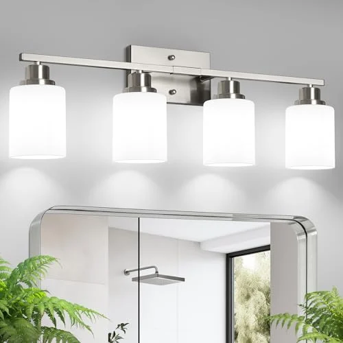 Brushed Nickel 4-Light Vanity Light with Frosted Glass Shades review