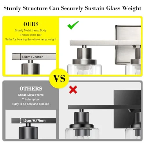 Brushed Nickel Bathroom Vanity Light Fixtures with Clear Glass Shades features