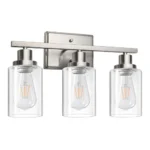Brushed Nickel Bathroom Vanity Light Fixtures with Clear Glass Shades
