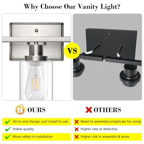 Brushed Nickel Bathroom Vanity Light Fixtures with Clear Glass Shades showcase