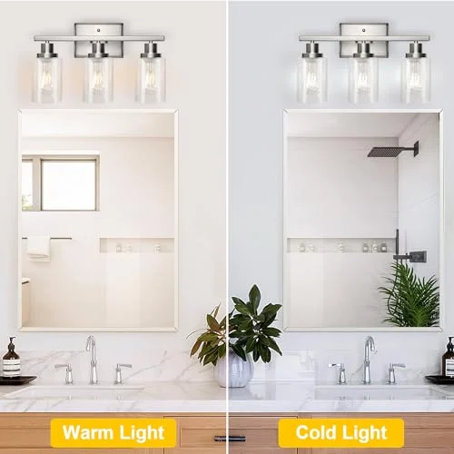 Brushed Nickel Bathroom Vanity Light Fixtures with Clear Glass Shades unboxing