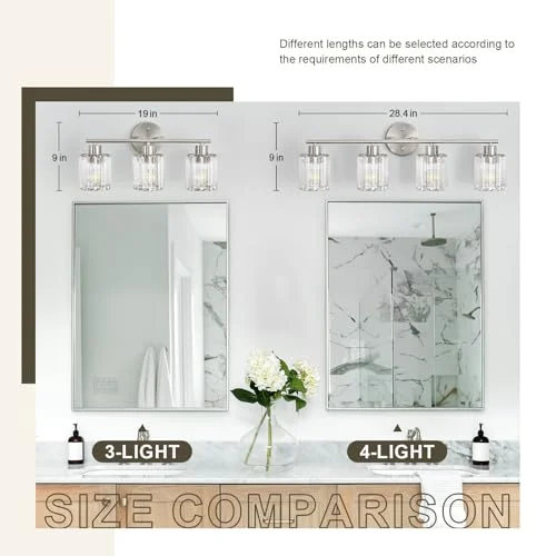 Brushed Nickel Crystal Bathroom Light Fixtures for Vanity Spaces features