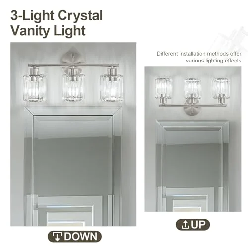 Brushed Nickel Crystal Bathroom Light Fixtures for Vanity Spaces results