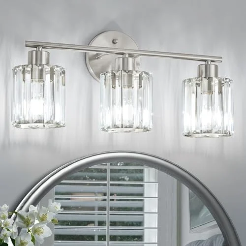 Brushed Nickel Crystal Bathroom Light Fixtures for Vanity Spaces review