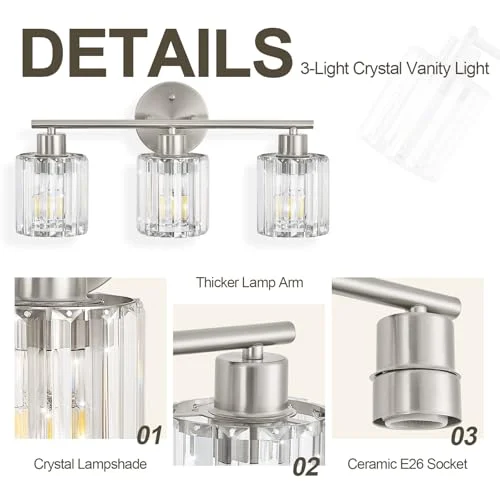 Brushed Nickel Crystal Bathroom Light Fixtures for Vanity Spaces showcase