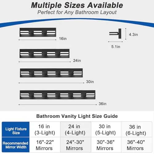 Dimmable Modern Bathroom Lights with Matte Black Finish showcase