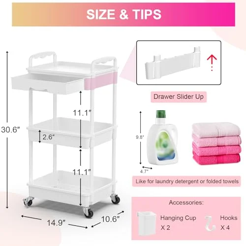 Goovilla 3 Tier Rolling Utility Cart – Versatile Home Storage Solution features