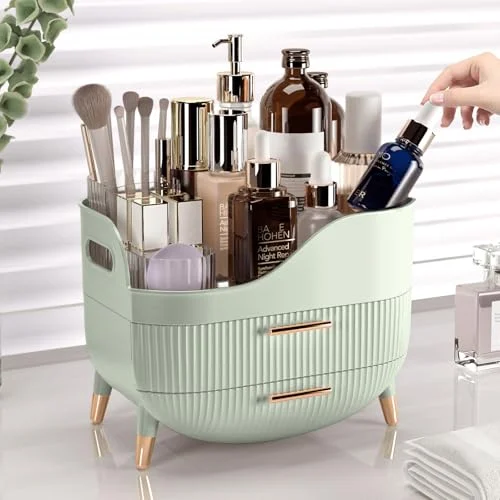 Green Makeup Organizer with Drawers for Stylish Bathroom Storage features