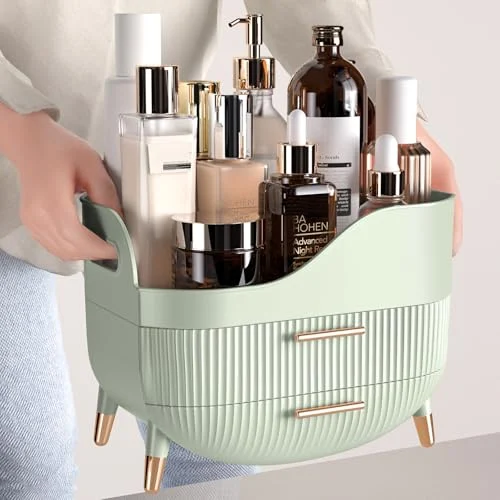 Green Makeup Organizer with Drawers for Stylish Bathroom Storage results
