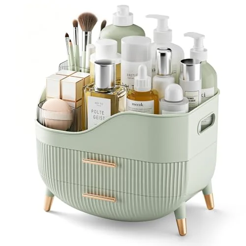 Green Makeup Organizer with Drawers for Stylish Bathroom Storage review
