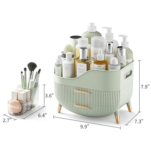 Green Makeup Organizer with Drawers for Stylish Bathroom Storage showcase
