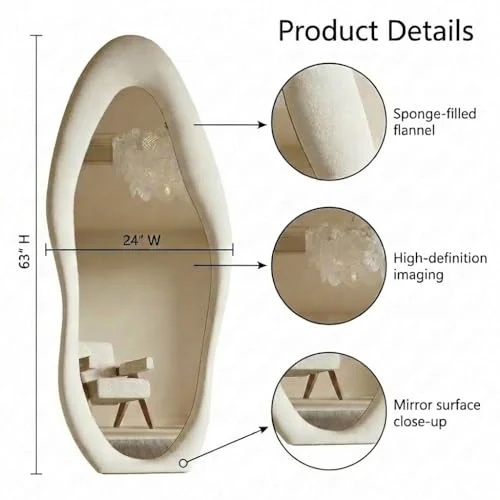 Honyee Irregular Wavy Full Length Mirror – Elegant Wall or Leaning Decor showcase