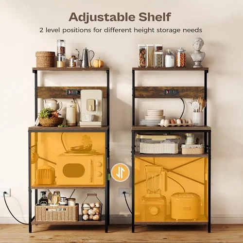 Kitchen Bakers Rack with Power Outlet and 4 Tiers for Rustic Storage results
