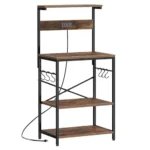 Kitchen Bakers Rack with Power Outlet and 4 Tiers for Rustic Storage