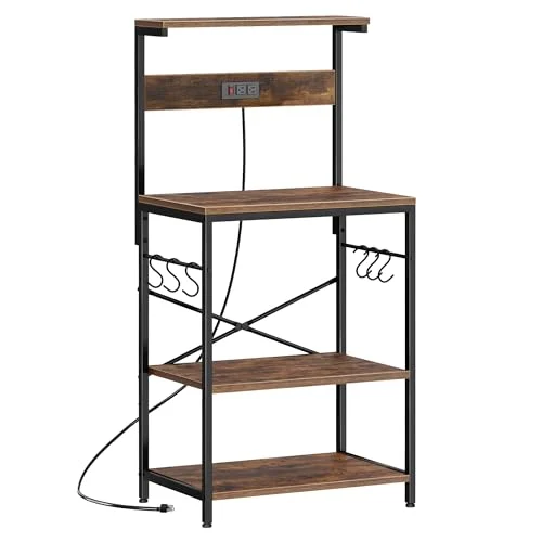 Kitchen Bakers Rack with Power Outlet and 4 Tiers for Rustic Storage review