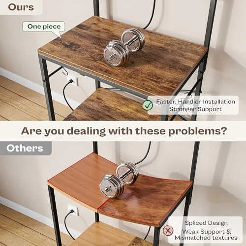 Kitchen Bakers Rack with Power Outlet and 4 Tiers for Rustic Storage showcase
