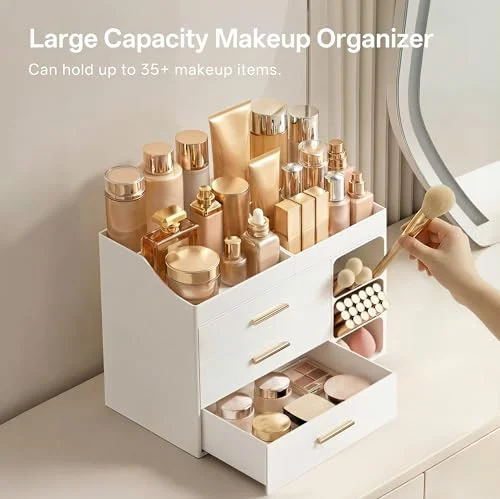 Large Bathroom Countertop Makeup Organizer with Drawers detail