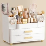 Large White Makeup Organizer with Brush Holder for Easy Access