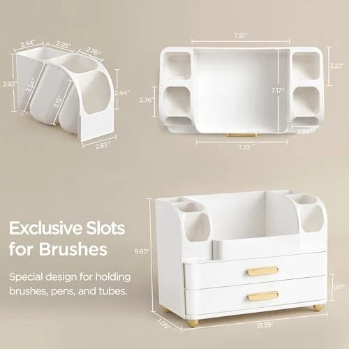 Large White Makeup Organizer with Brush Holder for Easy Access showcase