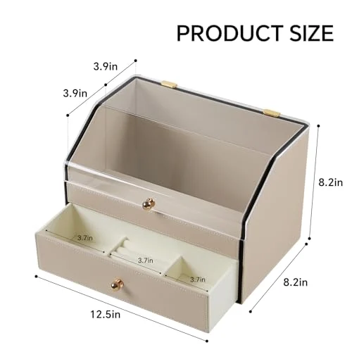 Leather Makeup Organizer with Dustproof Cover – Stylish Cosmetic Storage features