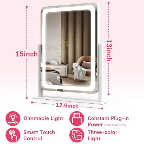 LED Makeup Mirror with Smart Touch and Dimmable Color Settings detail