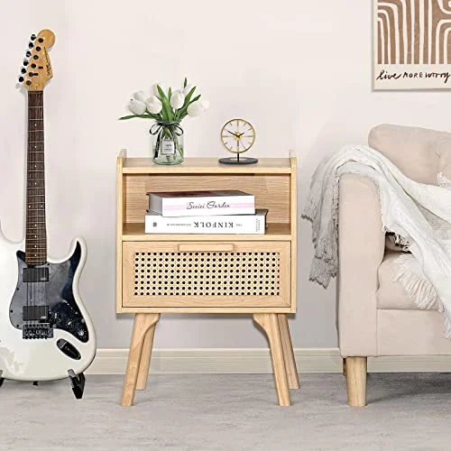 Lerliuo Rattan Nightstand – Boho Bedside Table with Drawer results