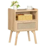 Lerliuo Rattan Nightstand – Boho Bedside Table with Drawer